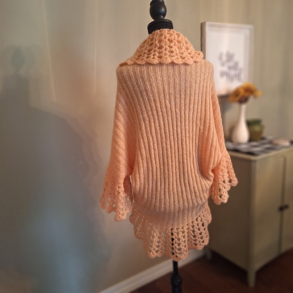Cache Vintage Festival Peach Mohair Blend Crochet Sweater Unique M